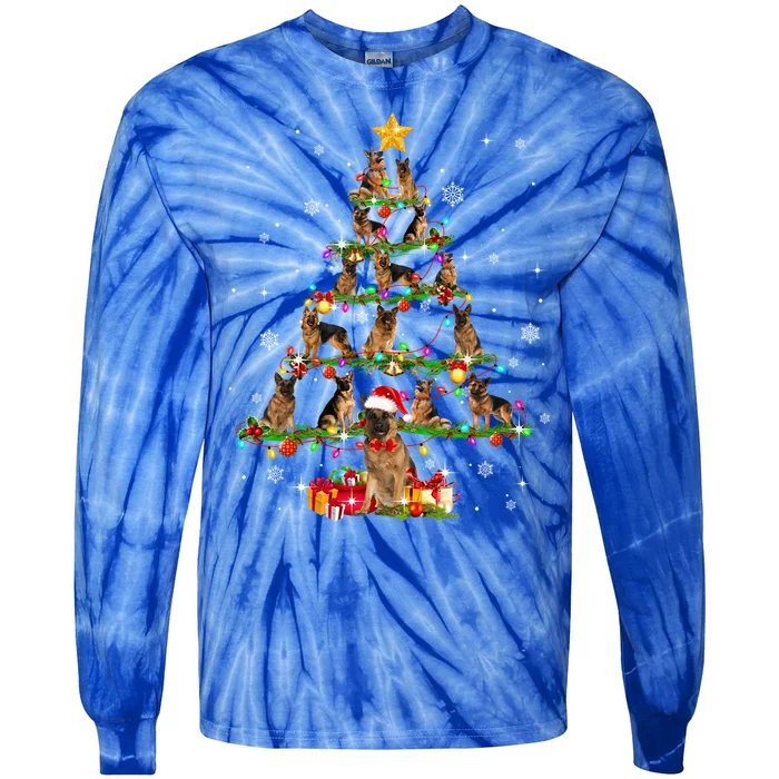 Ger Shepherd Christmas Tree Xmas Dog Lover Gift Tie-Dye Long Sleeve Shirt