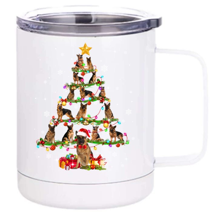 Ger Shepherd Christmas Tree XMas Dog Lover Gift Front & Back 12oz Stainless Steel Tumbler Cup