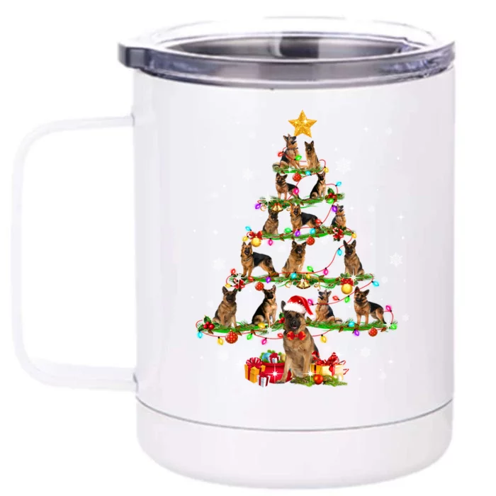 Ger Shepherd Christmas Tree XMas Dog Lover Gift Front & Back 12oz Stainless Steel Tumbler Cup