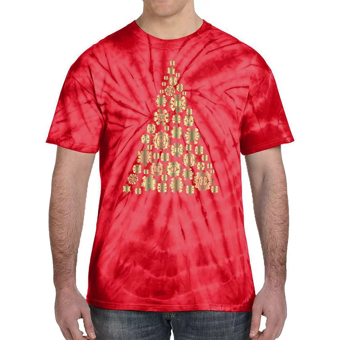 Golden Snowflakes Christmas Tree Tie-Dye T-Shirt