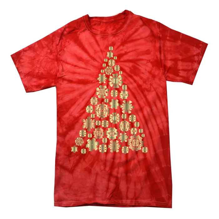 Golden Snowflakes Christmas Tree Tie-Dye T-Shirt