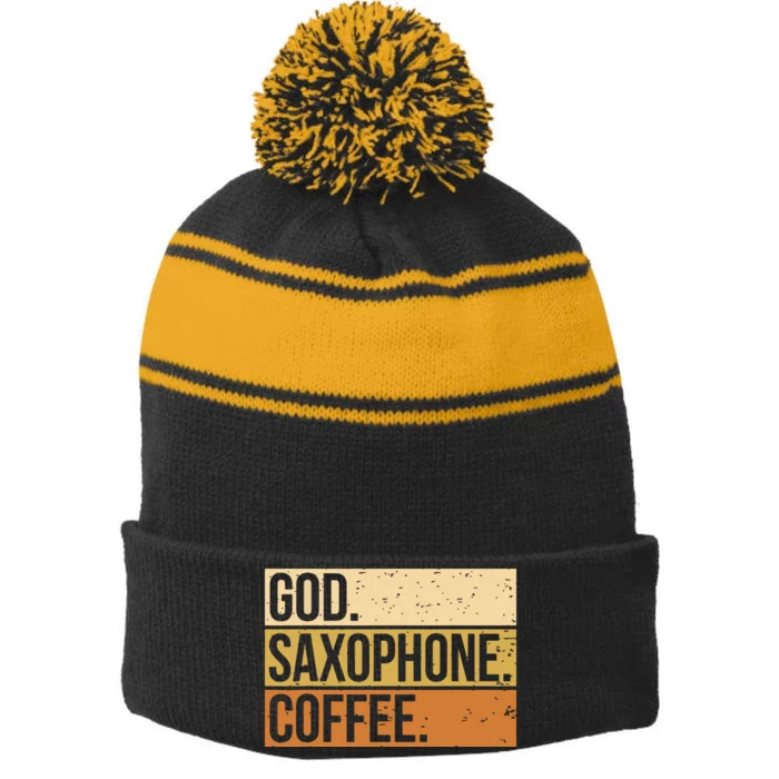 God Saxophone Coffee Saxophonist Saxist Sax Church Saxophone Stripe Pom Pom Beanie