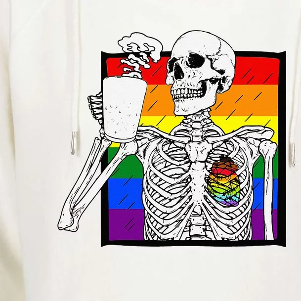 Goth Skeleton Coffee Gay Lesbian Pride Rainbow Human Heart Womens Funnel Neck Pullover Hood