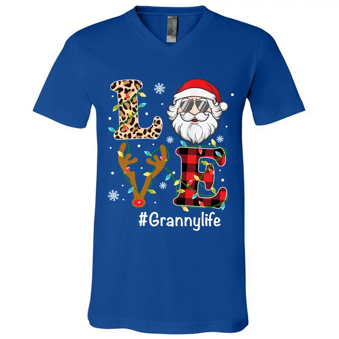 Granny Santa Christmas Family Love Granny Life Xmas Pajama Gift V-Neck T-Shirt