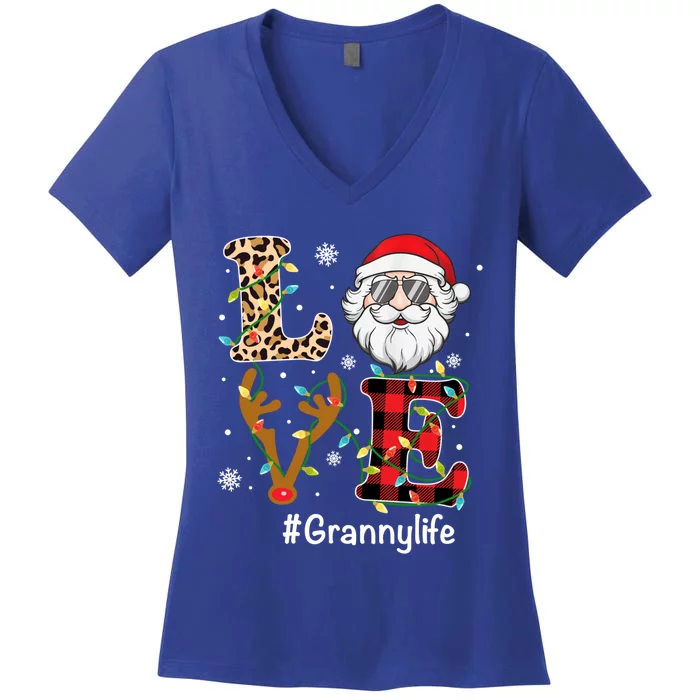 Granny Santa Christmas Family Love Granny Life Xmas Pajama Gift Women's V-Neck T-Shirt