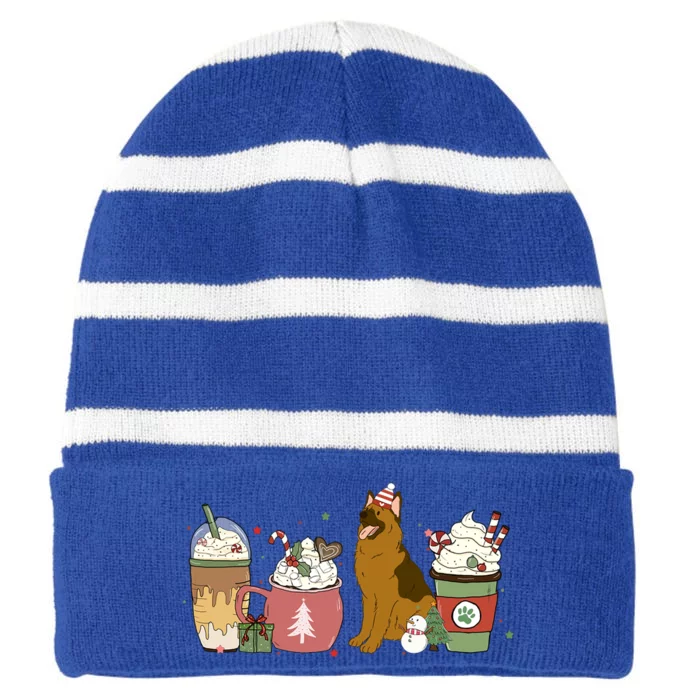 Ger Shepherd Coffee Winter Christmas Dog Mom Holiday Gift Striped Beanie with Solid Band