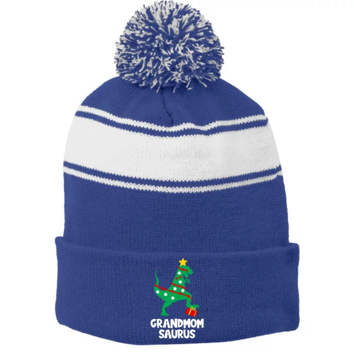 Grandmom Saurus Christmas Star Family Matching Dinosaur Gift Stripe Pom Pom Beanie