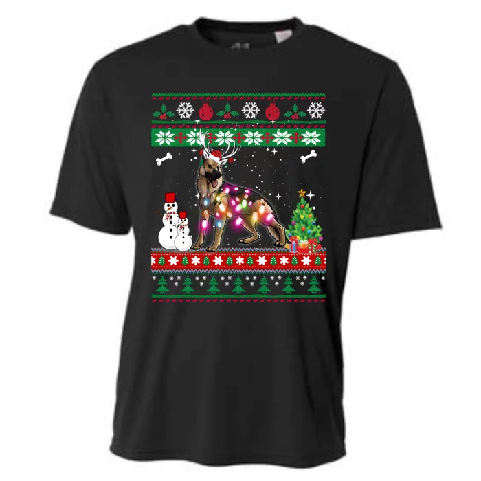 Ger Shepherd Christmas Lights Funny Xmas Dog Gift Cooling Performance Crew T-Shirt