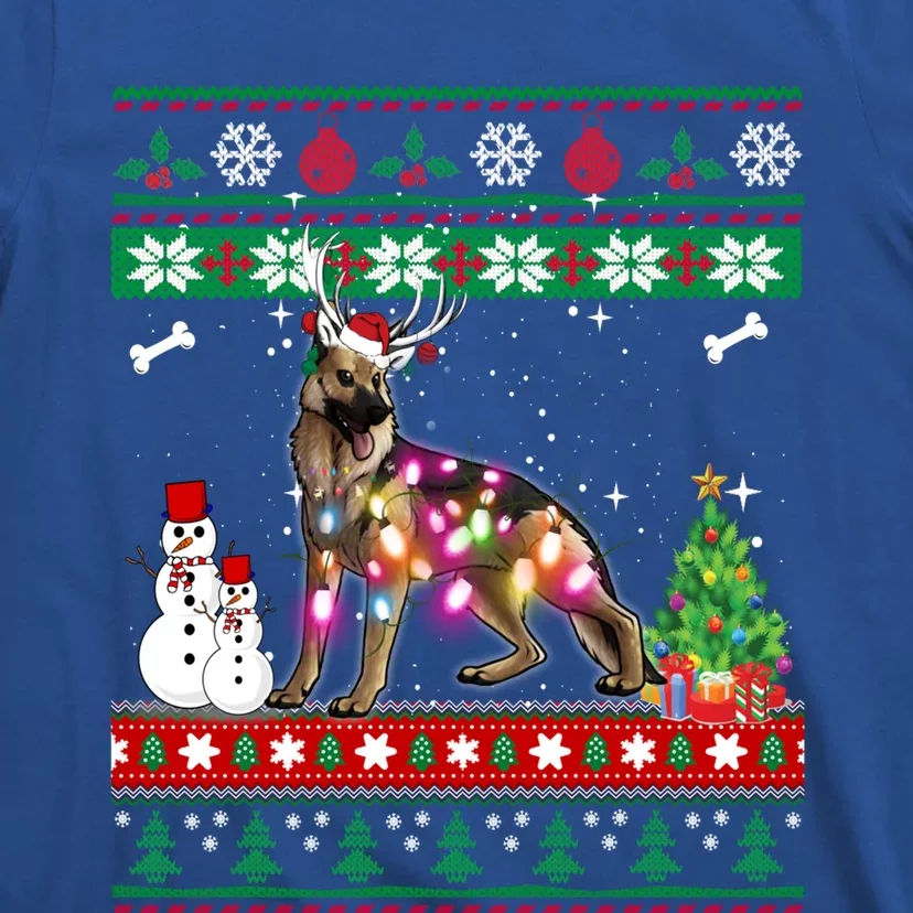 Ger Shepherd Christmas Lights Funny Xmas Dog Gift T-Shirt