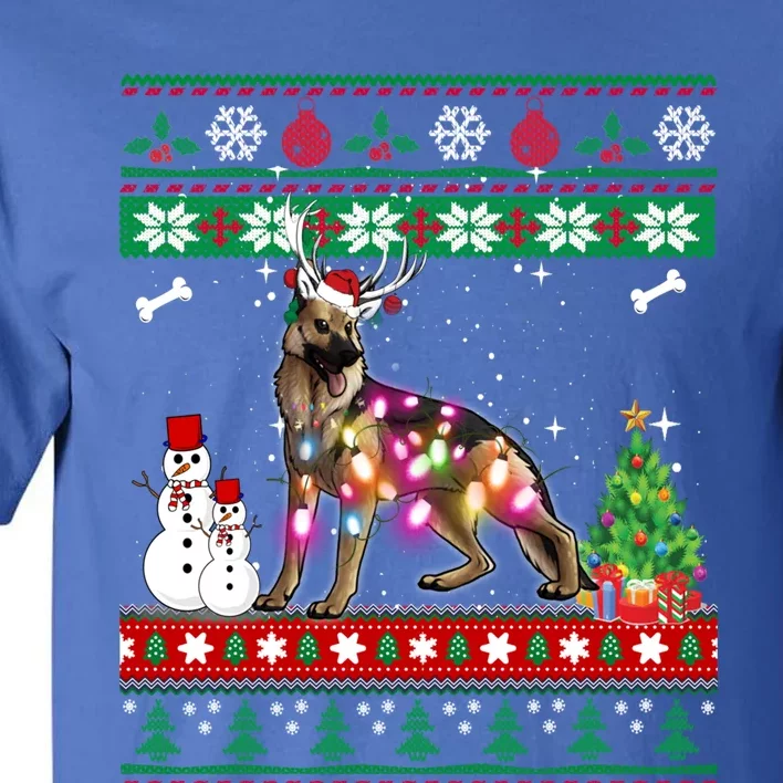 Ger Shepherd Christmas Lights Funny Xmas Dog Gift Tall T-Shirt