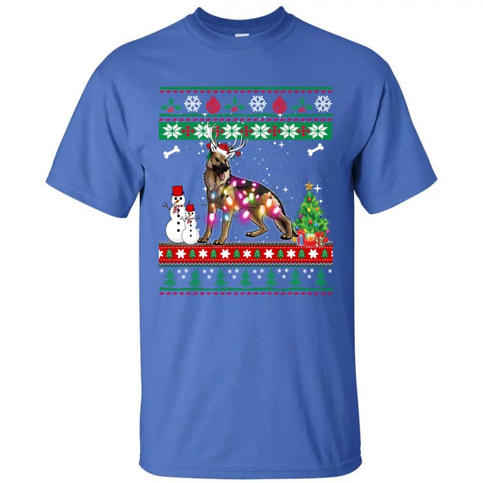 Ger Shepherd Christmas Lights Funny Xmas Dog Gift Tall T-Shirt