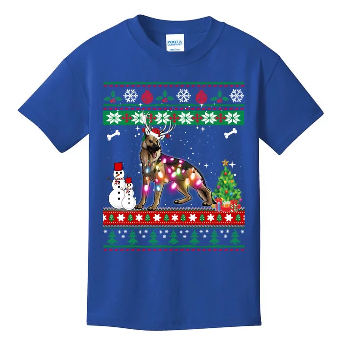 Ger Shepherd Christmas Lights Funny Xmas Dog Gift Kids T-Shirt