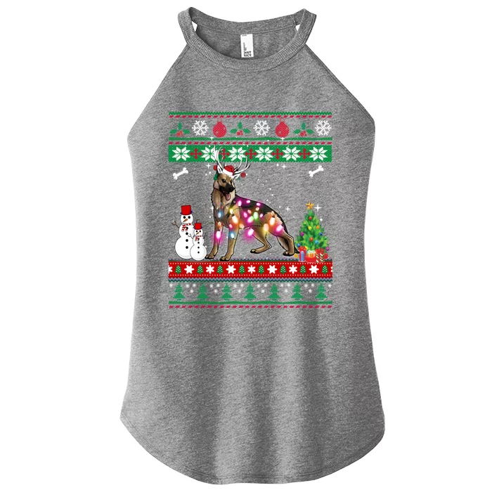 Ger Shepherd Christmas Lights Funny Xmas Dog Gift Women’s Perfect Tri Rocker Tank