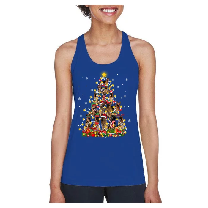 Ger Shepherd Christmas Lights Funny Xmas Tree Dog Lover Gift Women's Racerback Tank