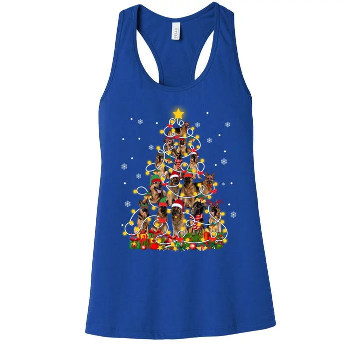 Ger Shepherd Christmas Lights Funny Xmas Tree Dog Lover Gift Women's Racerback Tank