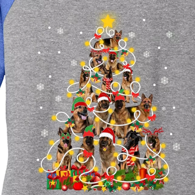 Ger Shepherd Christmas Lights Funny Xmas Tree Dog Lover Gift Women's Tri-Blend 3/4-Sleeve Raglan Shirt