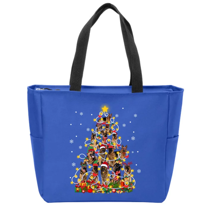 Ger Shepherd Christmas Lights Funny Xmas Tree Dog Lover Gift Zip Tote Bag