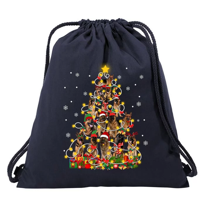 Ger Shepherd Christmas Lights Funny Xmas Tree Dog Lover Gift Drawstring Bag