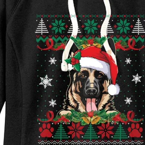 Ger Shepherd Christmas Santa Ugly Sweater Dog Lover Xmas Gift Women's Fleece Hoodie