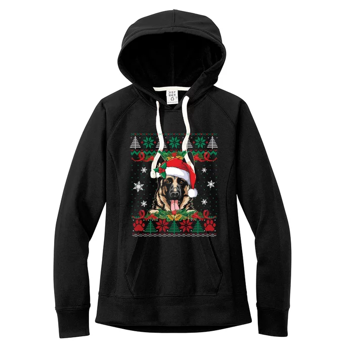 Ger Shepherd Christmas Santa Ugly Sweater Dog Lover Xmas Gift Women's Fleece Hoodie