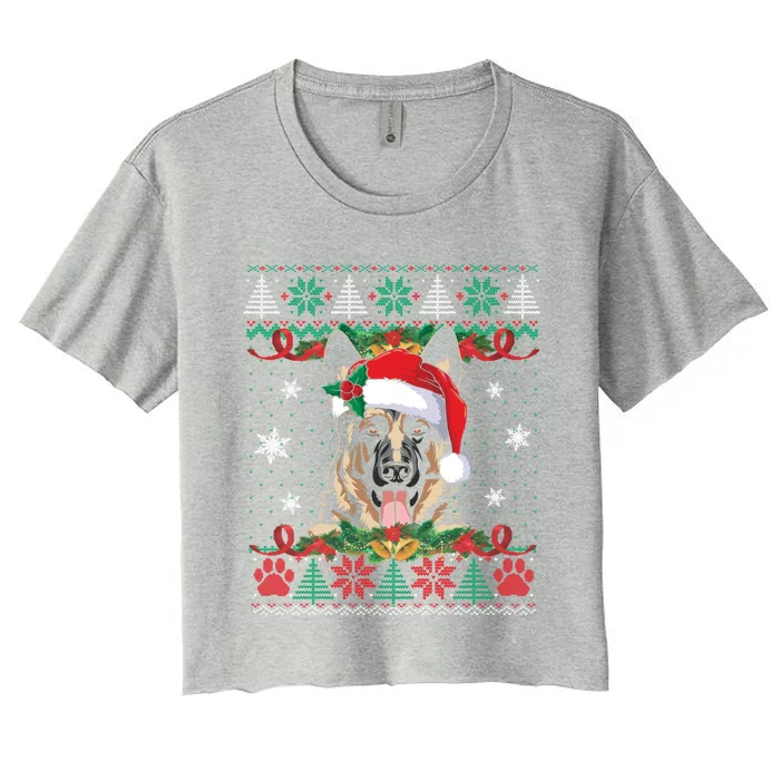 Ger Shepherd Christmas Santa Ugly Sweater Dog Lover Xmas Gift Women's Crop Top Tee