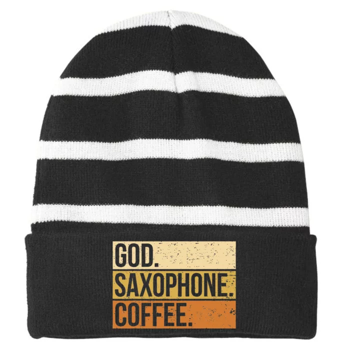 God Saxophone Coffee Saxophonist Saxist Sax Church Saxophone Striped Beanie with Solid Band