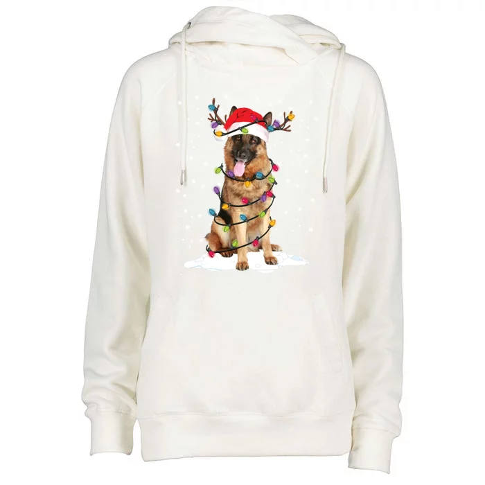 Ger Shepherd Christmas Tree Light Pajama Dog Xmas Funny Gift Womens Funnel Neck Pullover Hood