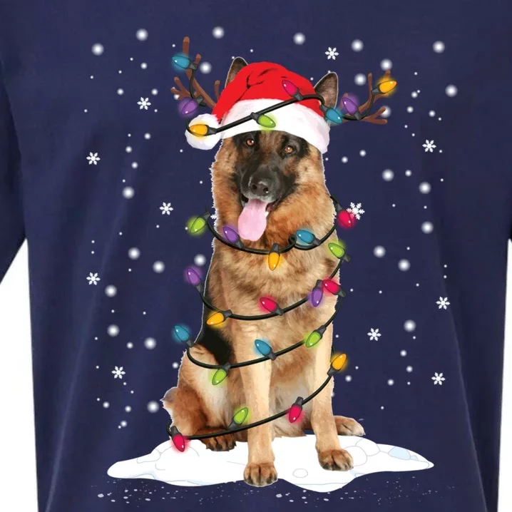 Ger Shepherd Christmas Tree Light Pajama Dog Xmas Funny Gift Sueded Cloud Jersey T-Shirt