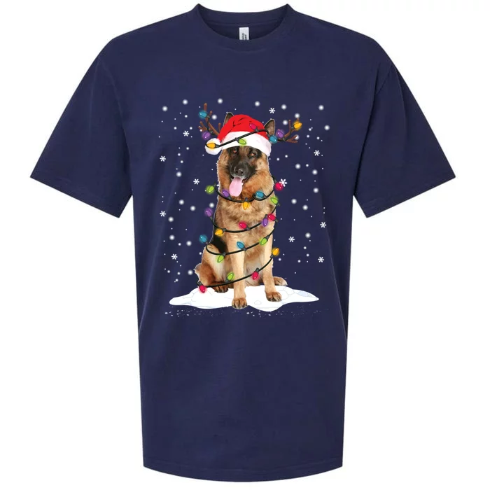 Ger Shepherd Christmas Tree Light Pajama Dog Xmas Funny Gift Sueded Cloud Jersey T-Shirt