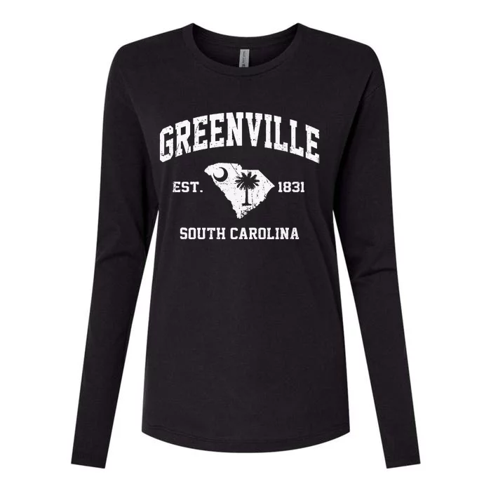 Greenville South Carolina SC Vintage State Athletic Style Womens Cotton Relaxed Long Sleeve T-Shirt