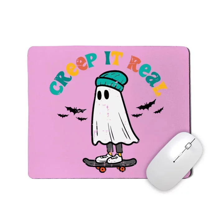 Ghost Skateboard Creep It Real Retro Halloween Skater Mousepad