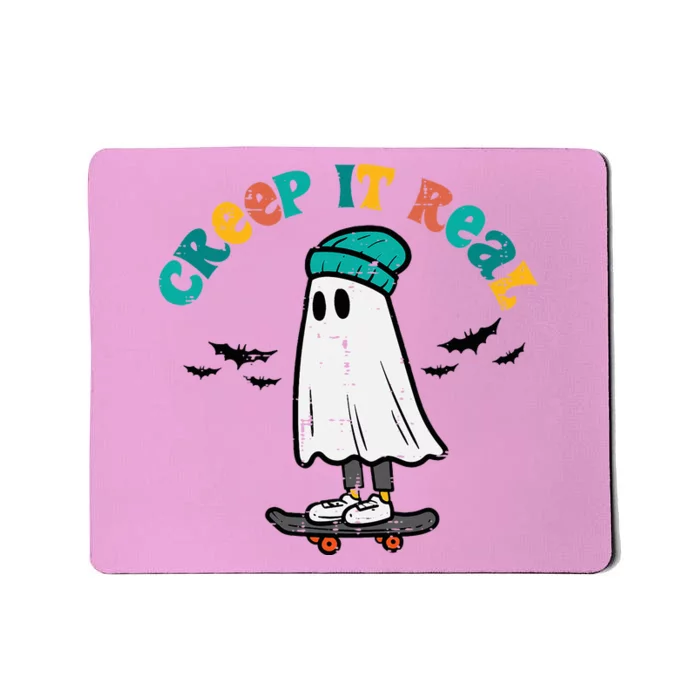 Ghost Skateboard Creep It Real Retro Halloween Skater Mousepad