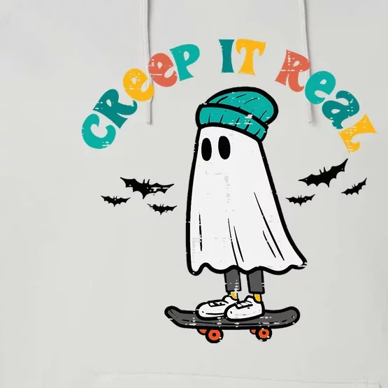 Ghost Skateboard Creep It Real Retro Halloween Skater Performance Fleece Hoodie