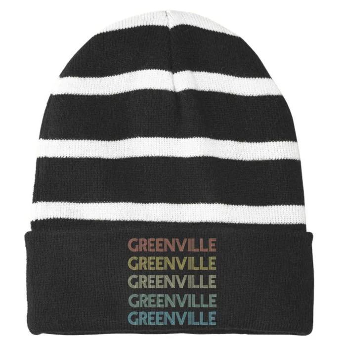 Greenville South Carolina Pride Vintage State Striped Beanie with Solid Band