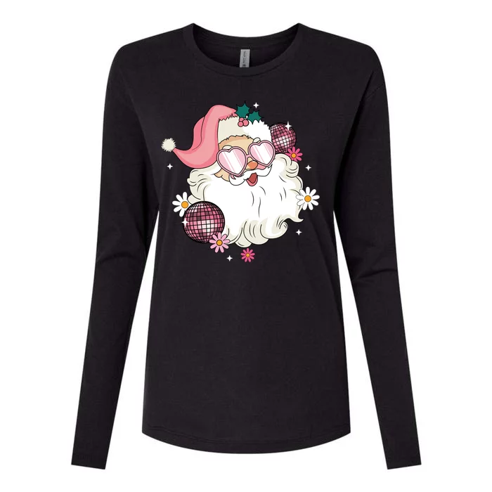 Groovy Santa Claus Disco Christmas Holiday Womens Cotton Relaxed Long Sleeve T-Shirt