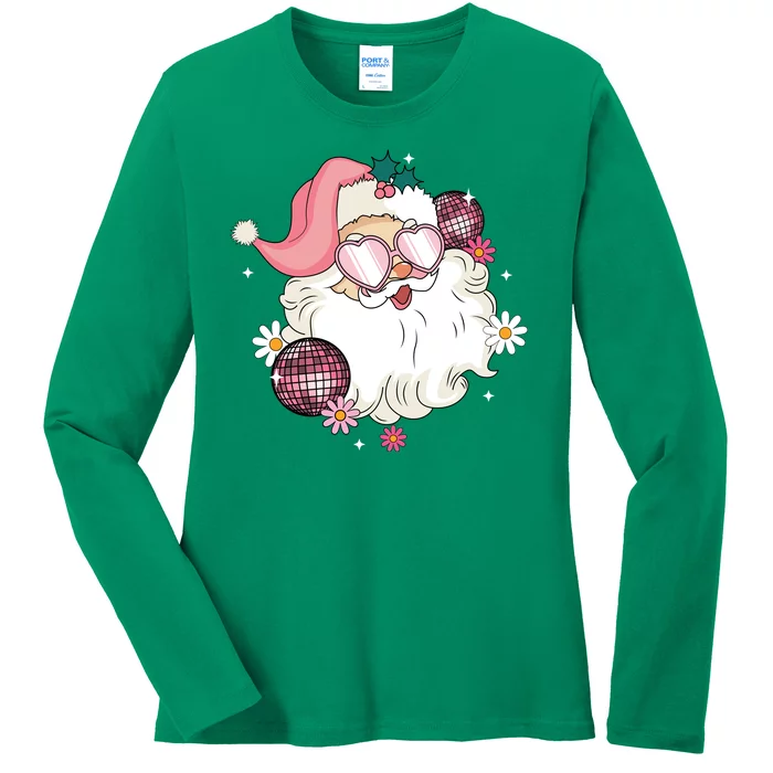 Groovy Santa Claus Disco Christmas Holiday Ladies Long Sleeve Shirt