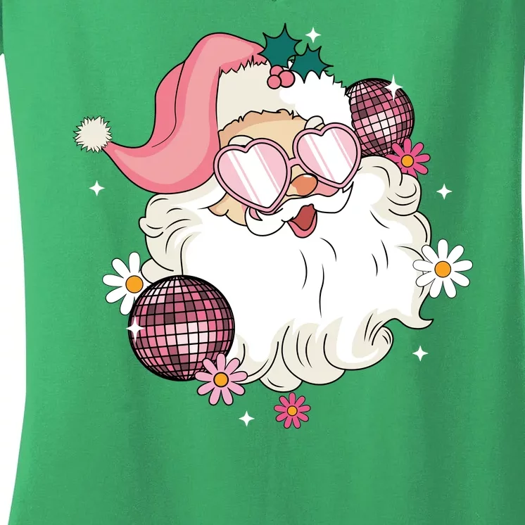 Groovy Santa Claus Disco Christmas Holiday Women's V-Neck T-Shirt