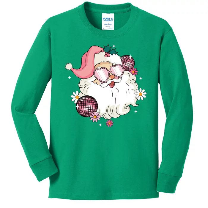 Groovy Santa Claus Disco Christmas Holiday Kids Long Sleeve Shirt