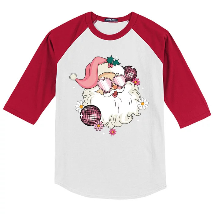 Groovy Santa Claus Disco Christmas Holiday Kids Colorblock Raglan Jersey