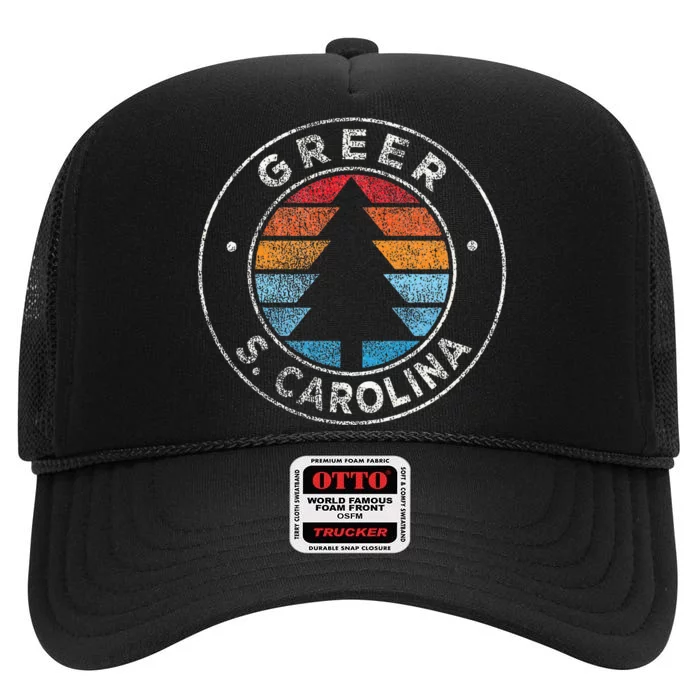 Greer South Carolina Sc Vintage Retro 70s High Crown Mesh Trucker Hat