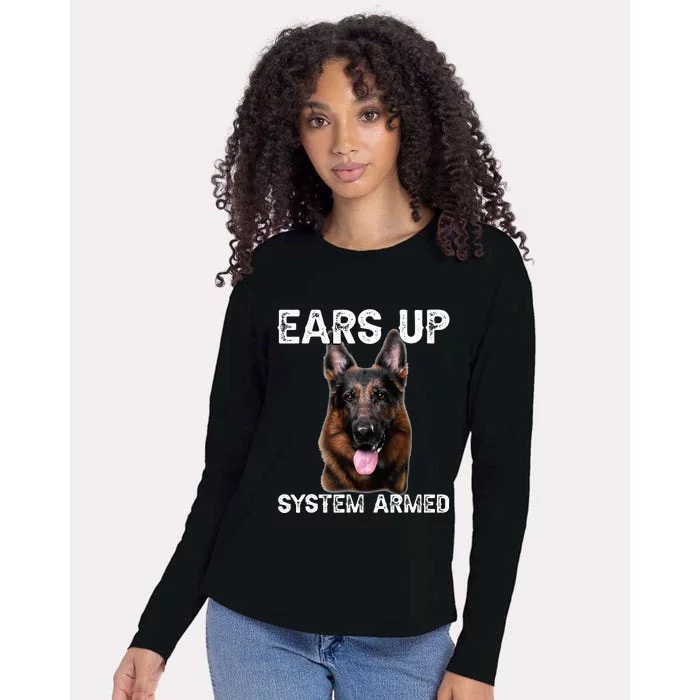 German Shepherd Dog Ears Up System Armed Womens Cotton Relaxed Long Sleeve T-Shirt