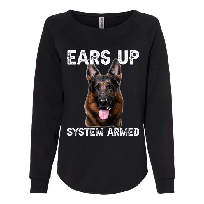 German Shepherd Dog Ears Up System Armed Womens California Wash Sweatshirt