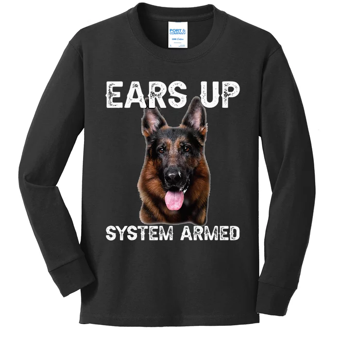 German Shepherd Dog Ears Up System Armed Kids Long Sleeve Shirt