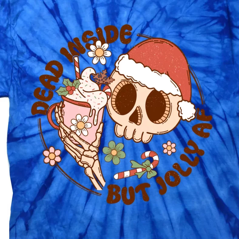 Groovy Santa Dead Inside But Jolly Af Skeleton Skull Floral Gift Tie-Dye T-Shirt