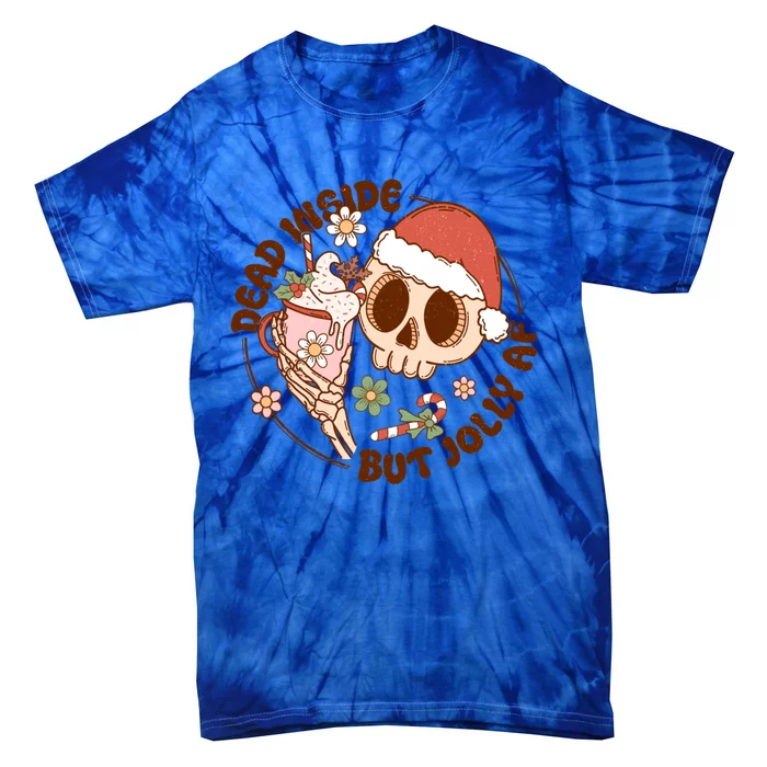 Groovy Santa Dead Inside But Jolly Af Skeleton Skull Floral Gift Tie-Dye T-Shirt