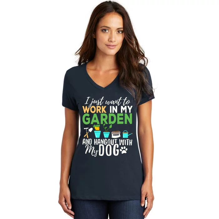 Gardening Shirts Dog Lover Gardener Garden Pet Gift Plants Women's V-Neck T-Shirt