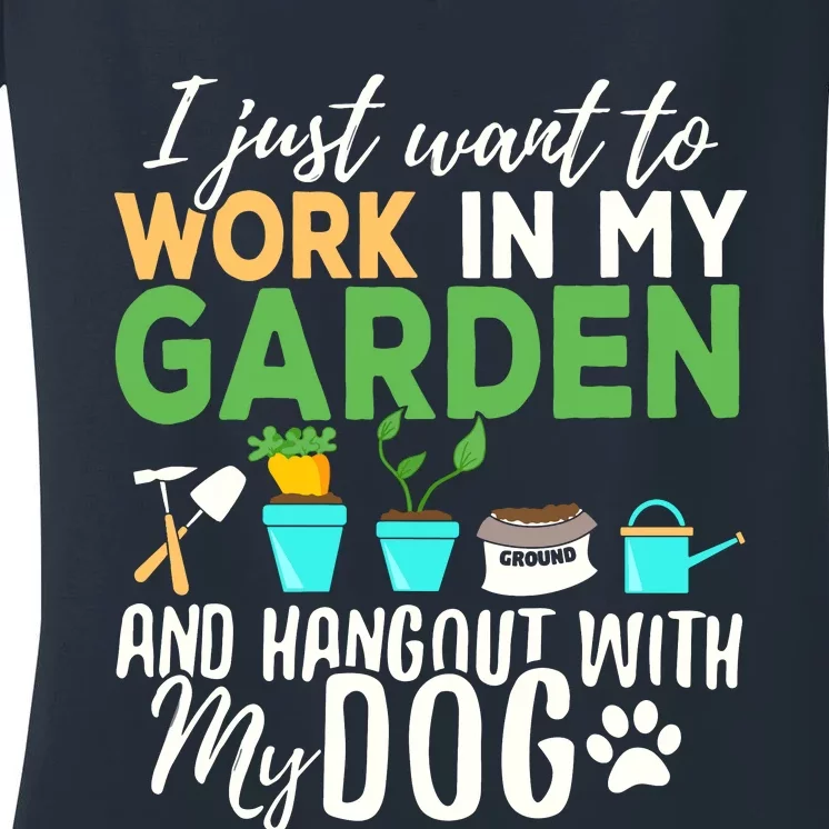 Gardening Shirts Dog Lover Gardener Garden Pet Gift Plants Women's V-Neck T-Shirt