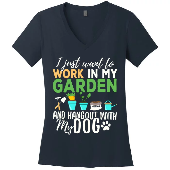 Gardening Shirts Dog Lover Gardener Garden Pet Gift Plants Women's V-Neck T-Shirt