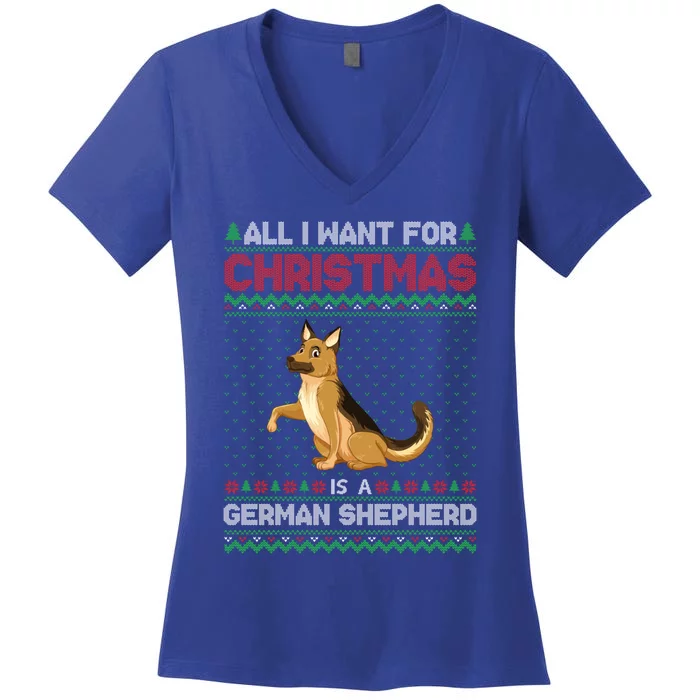 Ger Shepherd Dog Christmas Outfits Cool Ugly Xmas Sweater Gift Women's V-Neck T-Shirt