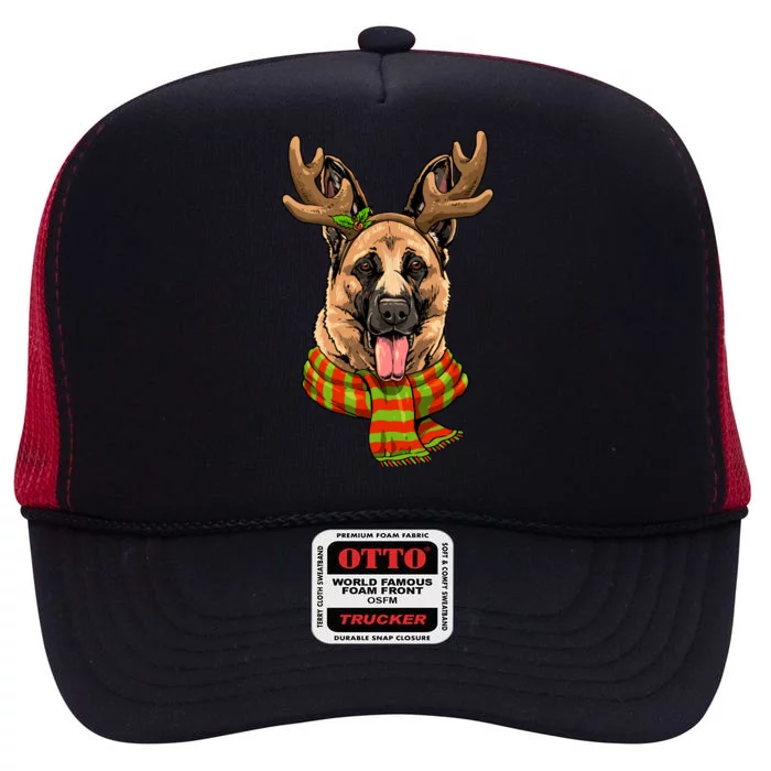 Ger Shepherd Dog Christmas Santa Clause Reindeer Xmas Great Gift High Crown Mesh Trucker Hat